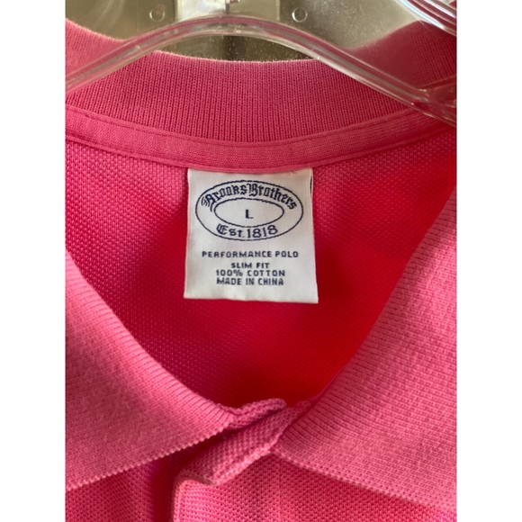 Brooks Bros Bubblegum Pink SS Cotton Polo Embroidered Logo Slim Fit Size L - Picture 3 of 10